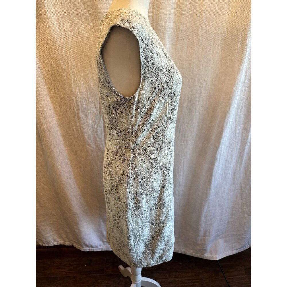 Banana‎ Republic Dress Womens 6 Gray Mint Sheath Floral Lace Sleeveless Cocktail - Picture 3 of 9
